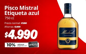 Unimarc Pisco Mistral Etiqueta azul 750 cc oferta