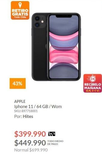 Hites APPLE Iphone 11/64 GB/Wom oferta