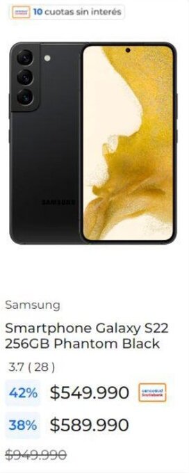 Paris Samsung Smartphone Galaxy S22 256GB Phantom Black oferta