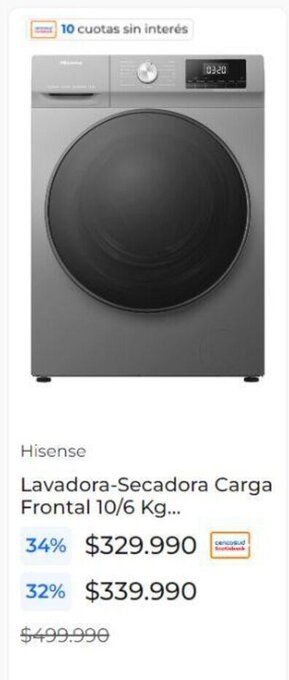 Paris Hisense Lavadora-Secadora Carga Frontal 10/6 Kg oferta