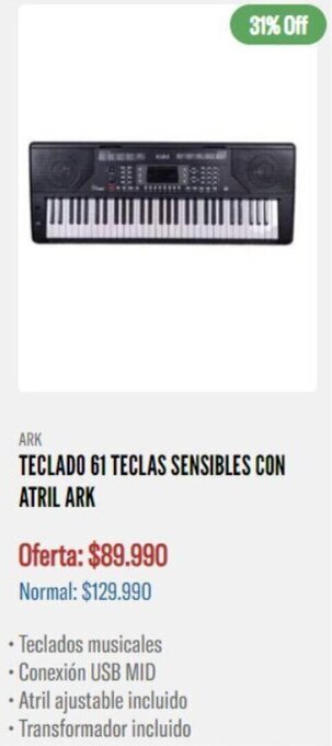 Casa Royal TECLADO 61 TECLAS SENSIBLES CON ATRIL ARK oferta