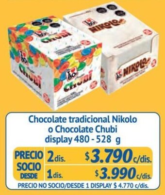 Alvi Chocolate tradicional Nikolo o Chocolate Chubi display 480-528 g x 2 dis. oferta