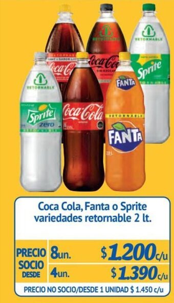 Alvi Coca Cola, Fanta o Sprite variedades retornable 2 lt. x 8 un. oferta