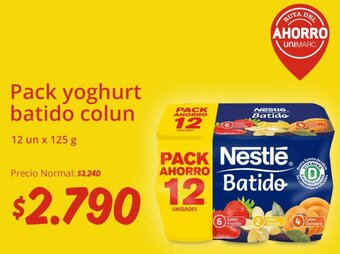 Unimarc Pack yoghurt batido colun 12 un x 125 g oferta