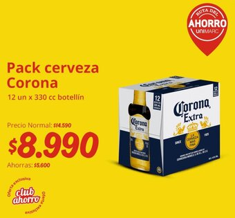 Pack cerveza Corona 12 un x 330 cc botellín