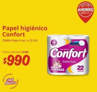 Unimarc Papel higiénico Confort Doble hoja 4 un. x 22 mt oferta