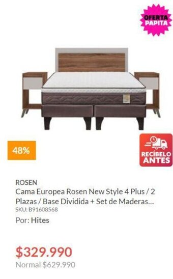 Hites ROSEN Cama Europea New Style 4 Plus / 2 Plazas / Base Dividida + Set de Maderas oferta