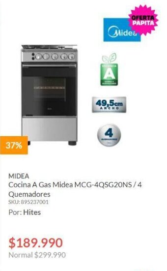 Hites MIDEA Cocina A Gas MCG-4QSG20NS/4 Quemadores oferta