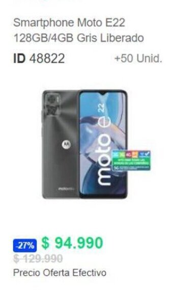PC Factory Motorola Smartphone Moto E22 128GB / 4GB Gris Liberado oferta