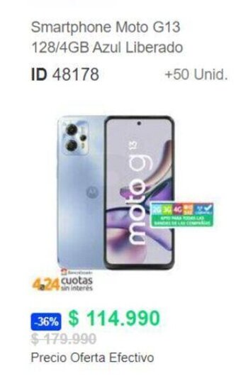 PC Factory Motorola Smartphone Moto G13 128/4GB Azul Liberado oferta