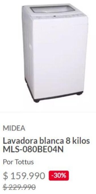 Tottus MIDEA Lavadora blanca 8 kilos MLS-080BE04N oferta