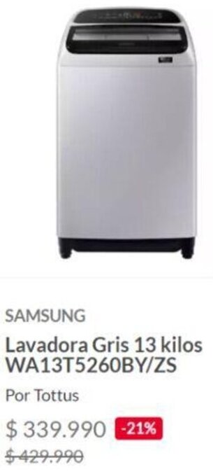 Tottus SAMSUNG Lavadora Gris 13 kilos WA13T5260BY/ZS oferta