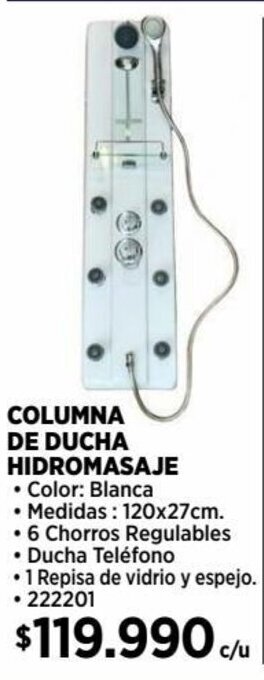 Construmart COLUMNA DE DUCHA HIDROMASAJE 120X27CM oferta