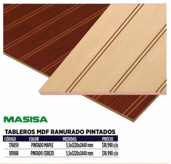 Construmart MASISA TABLEROS MDF RANURADO PINTADOS PINTADO MAPLE 5,5X1220X2440MM oferta