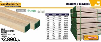 Construmart PINO DIMENSIONADO VERDE 2x3" 3,Medida 2x3" 3,2m oferta