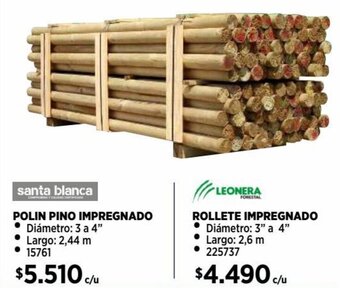 Construmart POLIN PINO IMPREGNADO 3 a 4” 2,44 m oferta
