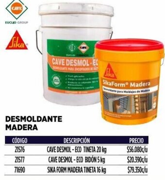 Construmart DESMOLDANTE MADERA CAVE DESMOL ECO TINETA 20 kg oferta