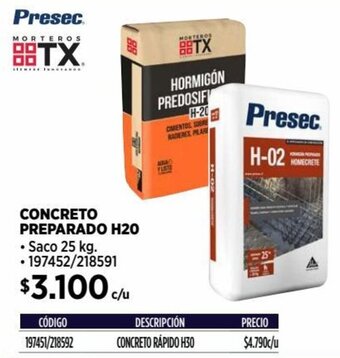 Construmart CONCRETO RÁPIDO H30 Saco 25 kg. oferta