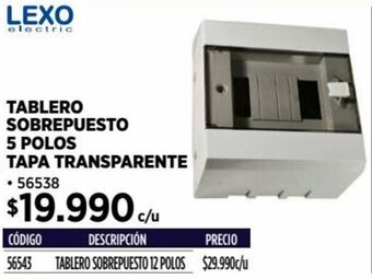 Construmart LEXO TABLERO SOBREPUESTO 5 POLOS TAPA TRANSPARENTE oferta