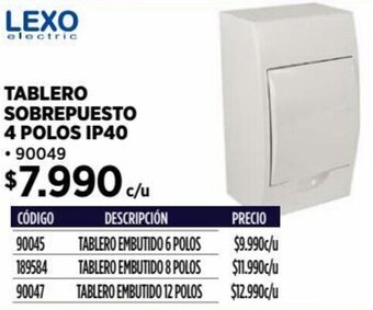 Construmart LEXO TABLERO SOBREPUESTO 4 POLOS IP40 oferta