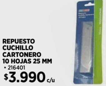 Construmart REPUESTO CUCHILLO CARTONERO 10 HOJAS 25 MM oferta