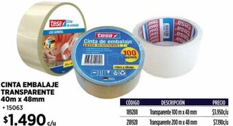 Construmart CINTA EMBALAJE TRANSPARENTE 40m x 48mm oferta