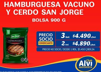 HAMBURGUESA VACUNO Y CERDO SAN JORGE BOLSA 900 G x 3 bol