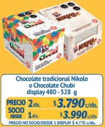 Alvi Chocolate tradicional Nikolo o Chocolate Chubi display 480-528g x 2 dis oferta