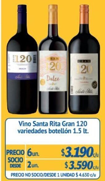 Alvi Vino Santa Rita Gran 120 variedades botellón 1.5 lt x 6un oferta