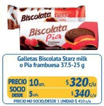 Alvi Galletas Biscolata Starz milk o Pía frambuesa 37.5-25g x 10un oferta