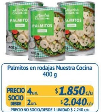 Alvi Palmitos en rodajas Nuestra Cocina 400g x 4un oferta