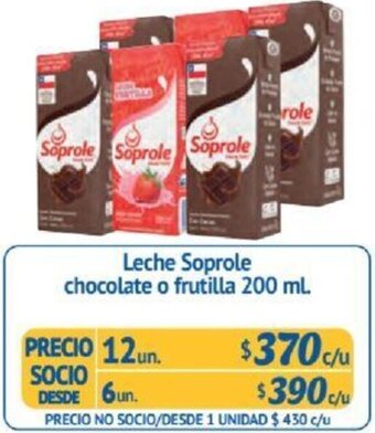 Alvi Leche Soprole chocolate o frutilla 200 ml x 12un oferta