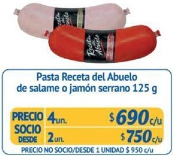 Alvi Pasta Receta del Abuelo de salame o jamón serrano 125g x 4un oferta