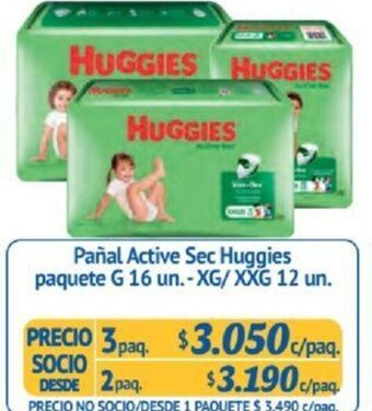 Alvi Pañal Active Sec Huggies paquete G 16 un XG/XXG 12 un x 3paq oferta