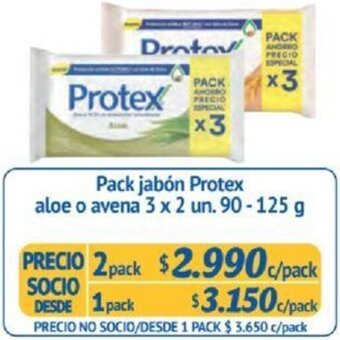 Alvi Pack jabón Protex aloe o avena 3 x 2 un  90 - 125g x 2pack oferta