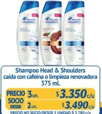 Alvi Shampoo Head & Shoulders caída con cafeina o limpieza renovadora 375 ml x 3un oferta