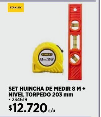 Construmart Set huincha de medir 8m + nivel torpedo 203mm oferta