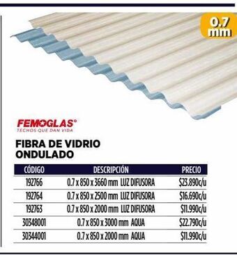 Construmart Plancha fibra de vidrio premium ondulada luz difusor 0,7x850x3660 mm oferta