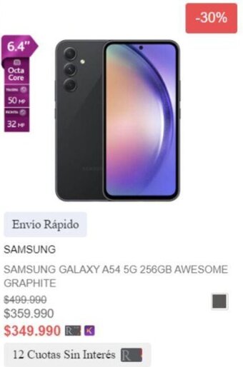 Ripley SAMSUNG GALAXY A54 5G 256GB AWESOME GRAPHITE oferta