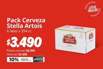 Unimarc Pack Cerveza Stella Artois 6 latas x 354 cc oferta