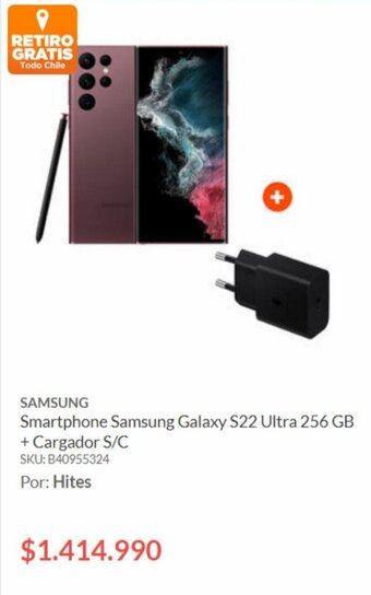 Hites SAMSUNG Galaxy S22 Ultra 256 GB + Cargador S/C oferta