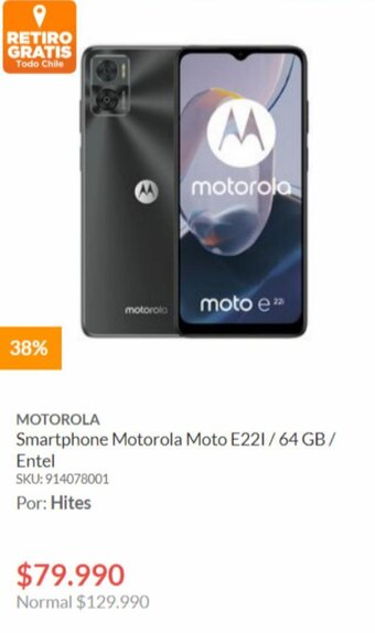 Hites MOTOROLA Moto E221 / 64 GB / Entel oferta
