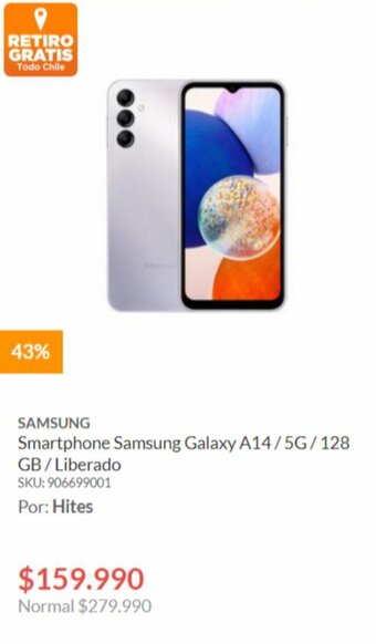 Hites SAMSUNG Galaxy A14 / 5G / 128 GB / Liberado oferta