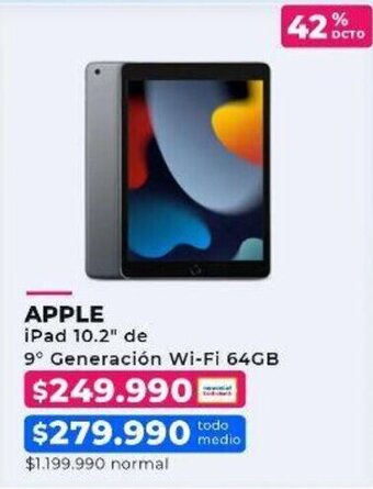 Paris APPLE iPad 10.2" de 9° Generación Wi-Fi 64GB oferta