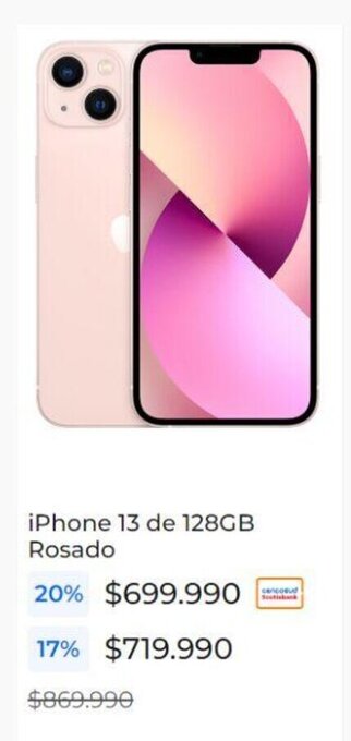 Paris APPLE iPhone 13 de 128GB Rosado oferta