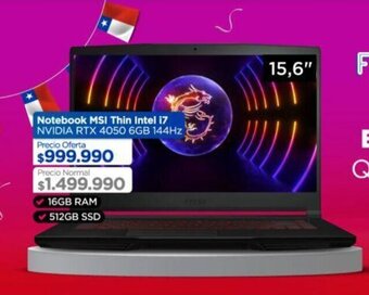 Linio Notebook MSI Thin Intel i7 NVIDIA RTX 4050 6GB 144Hz oferta
