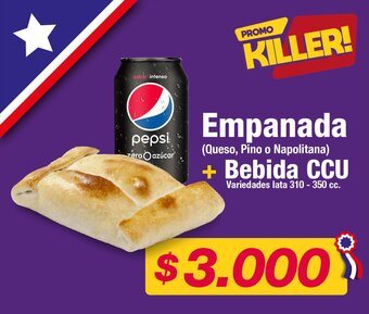 OK Market Empanada (Queso, Pino o Napolitana) + Bebida CCU Variedades lata 310 - 350 cc. oferta