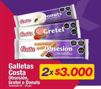 OK Market Galletas Costa Obsesión, Gretel o Donuts Variedades 85 - 120 grs. x 2 oferta
