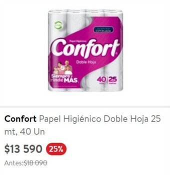 Lider Confort Papel Higiénico Doble Hoja 25 mt, 40 Un oferta