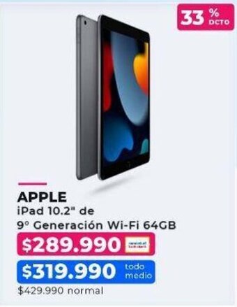 Paris APPLE iPad 10.2" de 9° Generación Wi-Fi 64GB oferta